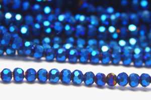 4mm Electric Blue Facetted Round Crystals