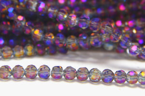 4mm Violet Rainbow AB Facetted Round Crystals