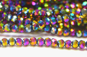 4mm Metallic Rainbow AB Facetted Round Crystals