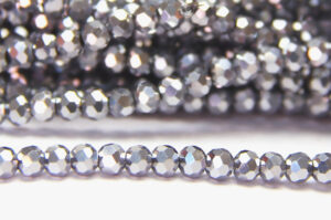 4mm Metallic Silver Facetted Round Crystals