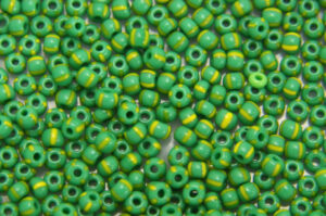 Yellow Stripe Opaque Forest Green Preciosa 8/0 Seed Beads
