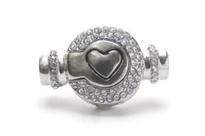 6mm Hole Diamante Studded Silver Inlay Heart Magnetic Glue-in Clasp