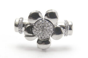 6mm Hole Diamante Studded Silver Inlay Flower Magnetic Glue-in Clasp