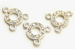 12x16mm Silver Plated Circle Crystal 3 strand Connector