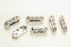 15x6mm Silver Plated Bar Crystal 2 hole Slider