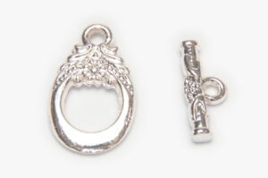19x12mm Bright Silver Floral Oval Toggle Clasps