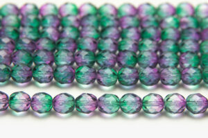 8mm Green Purple Crystal Hurricane Fire Polished Czech Glass