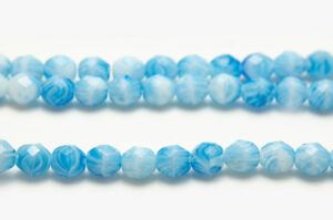8mm Sky Blue White Opaque Hurricane Fire Polished Czech Glass