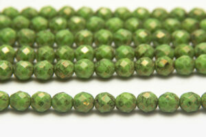 8mm Green Picasso Fire Polished Czech Glass