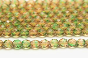 8mm Green Tan Crystal Hurricane Fire Polished Czech Glass