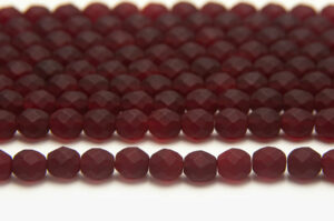 8mm Red Wine Frosted Fire Polished Czech Glass
