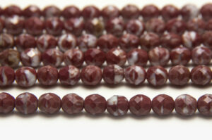 8mm Burgundy White Opaque Hurricane Fire Polished Czech Glass