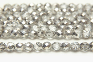 8mm Silver Clear Demi Metallic Fire Polished Czech Glass