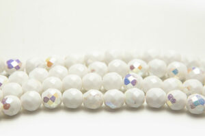 8mm White Opaque Demi AB Fire Polished Czech Glass