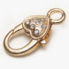 22x13mm Rose Gold Crystal Heart Lobster Clasps