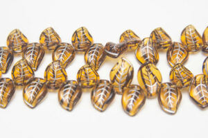 14x11mm Silver Veined Charcoal Striped Amber Top Drilled Leaf