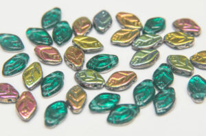 Teal Metallic Autumn Rainbow Top Drilled Leaf