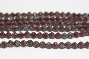 Opaque Picasso Ruby 6mm Rounded Bicone Beads