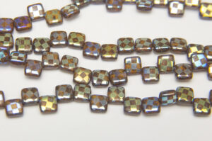 Mahogany Checker Stenciled 2-Hole 6mm Tile Beads