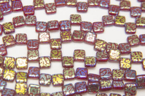 Garnet Leopard Print Stenciled 2-Hole 6mm Tile Beads