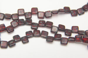 Frosted Picasso Garnet 2-Hole 6mm Tile Beads