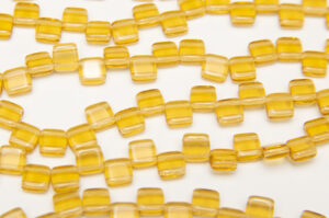 Transparent Amber 2-Hole 6mm Tile Beads
