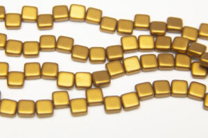Satin Old Gold 2-Hole 6mm Tile Beads