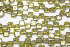 Olivine Checker Stenciled 2-Hole 6mm Tile Beads