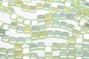 Apple Green AB 2-Hole 6mm Tile Beads