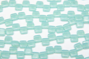 Alabaster Aquamarine 2-Hole 6mm Tile Beads