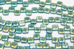 Teal Four Leaf Clover Stenciled 2-Hole 6mm Tile Beads