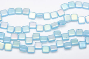 Frosted Sky Blue AB 2-Hole 6mm Tile Beads