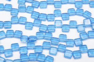 Transparent Azure 2-Hole 6mm Tile Beads
