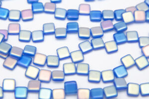 Frosted Royal Blue AB 2-Hole 6mm Tile Beads
