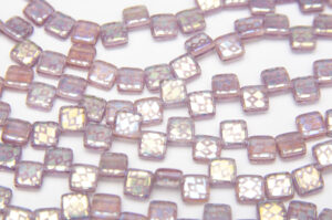 Amethyst Checker Stenciled 2-Hole 6mm Tile Beads
