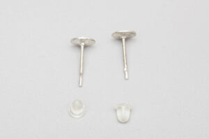 Silver Flat Glue on Stud Earring Findings with Rubber Backs