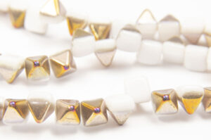Gold AB Tipped, White 2-Hole Pyramid