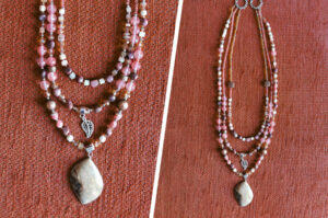 Fossil Coral & Honey Jade 3 Strand Semi Precious Stone Graduated Necklace Kit