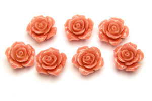 15mm Light Coral Open Rose Gemstone Flower Beads