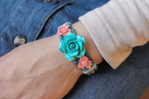 Teal and Rose Crystal Bloom Gemstone Flower Bracelet Kit